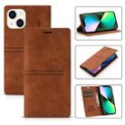 For iPhone 14 Plus Magnetic Leather Phone Case (Brown) - 1