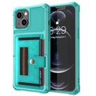 For iPhone 13 ZM06 Card Bag TPU + Leather Phone Case(Cyan) - 1