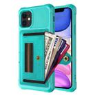 For iPhone 11 ZM06 Card Bag TPU + Leather Phone Case (Cyan) - 1