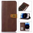 For iPhone 14 Pro Max Stitching Thread Calf Texture Leather Phone Case (Coffee) - 1