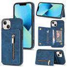 For iPhone 14 Plus Zipper Card Holder Phone Case (Blue) - 1