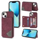 For iPhone 14 Line Card Holder Phone Case (Wine Red) - 1