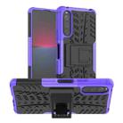 For Sony Xperia 10 IV Tire Texture TPU + PC Phone Case with Holder(Purple) - 1