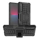 For Sony Xperia 10 IV Tire Texture TPU + PC Phone Case with Holder(Black) - 1