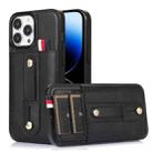 For iPhone 14 Pro Max Wristband Kickstand Wallet Leather Phone Case (Black) - 1