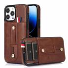 For iPhone 14 Pro Max Wristband Kickstand Wallet Leather Phone Case (Brown) - 1