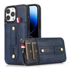 For iPhone 14 Pro Max Wristband Kickstand Wallet Leather Phone Case (Blue) - 1