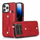 For iPhone 14 Pro Max Wristband Kickstand Wallet Leather Phone Case (Red) - 1