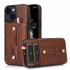 For iPhone 14 Wristband Kickstand Wallet Leather Phone Case (Brown) - 1