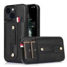 For iPhone 14 Plus Wristband Kickstand Wallet Leather Phone Case (Black) - 1