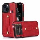 For iPhone 14 Plus Wristband Kickstand Wallet Leather Phone Case (Red) - 1