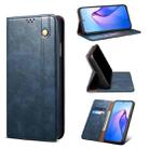For OPPO Reno8 Pro Simple Wax Crazy Horse Texture Leather Phone Case(Navy Blue) - 1