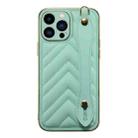 D03 PU Leather Electroplated Phone Case with Wrist Strap For iPhone 13(Light Green) - 1