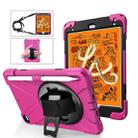 For iPad Mini 5 360 Degree Rotation Silicone Protective Cover with Holder & Hand Strap & Long Strap & Pencil Slot(Rose Red) - 1