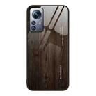 For Xiaomi 12 Pro Wood Grain Glass Protective Case(Black) - 1