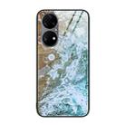 For Huawei P50 Pro Marble Pattern Glass Protective Phone Case(Beach) - 1