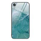 For Honor Play 3e Marble Pattern Glass Protective Phone Case(Green Ocean) - 1
