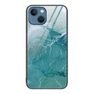 For iPhone 13 Marble Pattern Glass Protective Phone Case(Green Ocean) - 1
