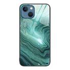 For iPhone 14 Plus Marble Pattern Glass Protective Phone Case (Water Waves) - 1