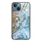 For iPhone 14 Plus Marble Pattern Glass Protective Phone Case (Beach) - 1