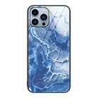 For iPhone 14 Pro Max Marble Pattern Glass Protective Phone Case (Blue Ocean) - 1