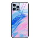 For iPhone 14 Pro Max Marble Pattern Glass Protective Phone Case (Pink) - 1