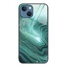 For iPhone 14 Marble Pattern Glass Protective Phone Case (Water Waves) - 1