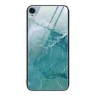 For iPhone XR Marble Pattern Glass Protective Phone Case For iPhone 1XR(Green Ocean) - 1