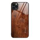 For iPhone 11 Pro Max Wood Grain Glass Protective Case (Dark Brown) - 1