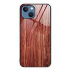 For iPhone 13 Wood Grain Glass Protective Case(Coffee) - 1