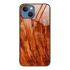 For iPhone 13 Wood Grain Glass Protective Case(Light Brown) - 1