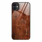 For iPhone 11 Wood Grain Glass Protective Case (Dark Brown) - 1