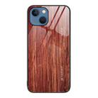 For iPhone 14 Plus Wood Grain Glass Protective Case (Coffee) - 1