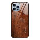 For iPhone 14 Pro Wood Grain Glass Protective Case(Dark Brown) - 1