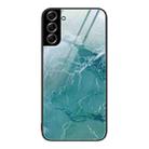 For Samsung Galaxy S22+ 5G Marble Pattern Glass Protective Phone Case(Green Ocean) - 1
