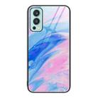 For OnePlus Nord 2 5G Marble Pattern Glass Protective Phone Case(Pink) - 1