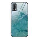 For Realme 7 Marble Pattern Glass Protective Phone Case(Green Ocean) - 1
