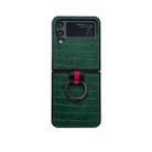 For Samsung Galaxy Z Flip4 Crocodile Texture PU Phone Case With Ring(Green) - 1