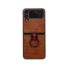For Samsung Galaxy Z Flip4 Crocodile Texture PU Phone Case With Ring(Brown) - 1