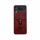 For Samsung Galaxy Z Flip4 Crocodile Texture PU Phone Case With Ring(Coffee) - 1