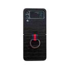 For Samsung Galaxy Z Flip4 Crocodile Texture PU Phone Case With Ring(Black) - 1