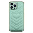 For iPhone 13 Pro D03 Heart PU Leather Electroplated Phone Case (Light Green) - 1