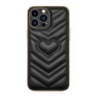 For iPhone 13 Pro Max D03 Heart PU Leather Electroplated Phone Case (Black) - 1