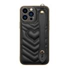 For iPhone 13 D03 Heart PU Electroplated Phone Case with Wrist Strap(Black) - 1