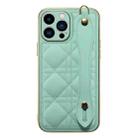 D03 Grid PU Electroplated Phone Case with Wrist Strap For iPhone 13(Light Green) - 1