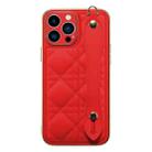 D03 Grid PU Electroplated Phone Case with Wrist Strap For iPhone 13(Red) - 1