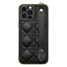 For iPhone 13 Pro Max D03 Grid PU Electroplated Phone Case with Wrist Strap (Black) - 1