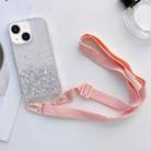 For iPhone 14 Plus Lanyard Glitter Epoxy Clear Phone Case (Pink) - 1