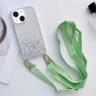 For iPhone 14 Plus Lanyard Glitter Epoxy Clear Phone Case (Green) - 1