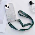 For iPhone 14 Plus Lanyard Glitter Epoxy Clear Phone Case (Dark Green) - 1